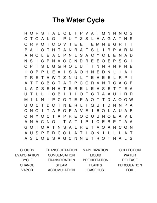 The Water Cycle Word Search Puzzle