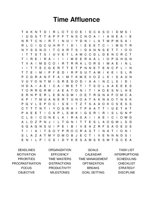 Time Affluence Word Search Puzzle