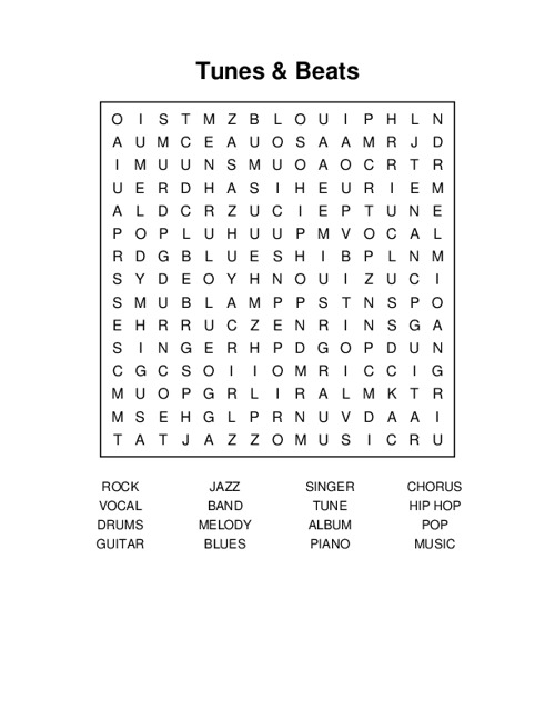 Tunes & Beats Word Search Puzzle