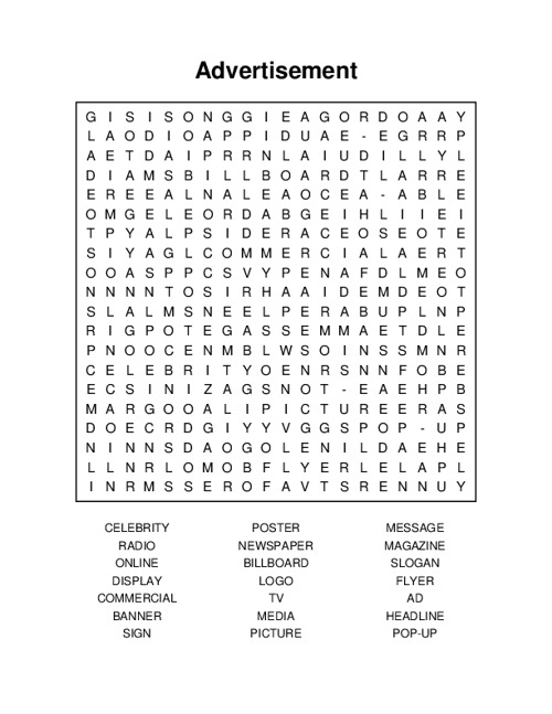 Advertisement Word Search Puzzle