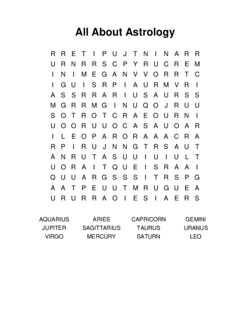 All About Astrology Word Search Puzzle