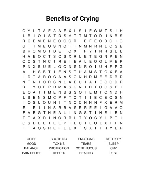 Benefits of Crying Word Search Puzzle