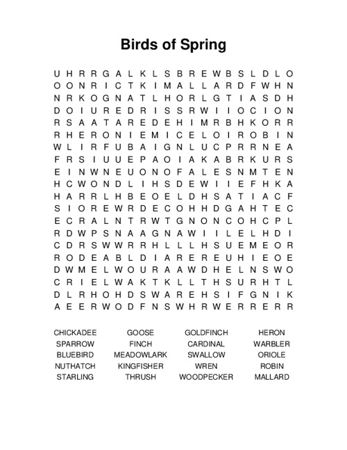 Birds of Spring Word Search Puzzle