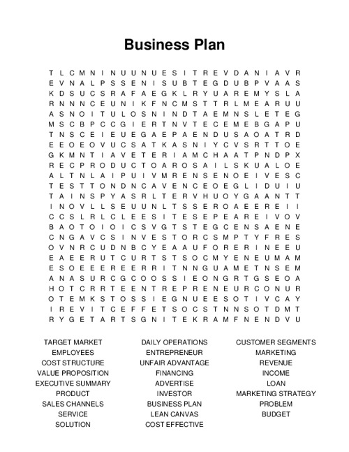 Business Plan Word Search Puzzle