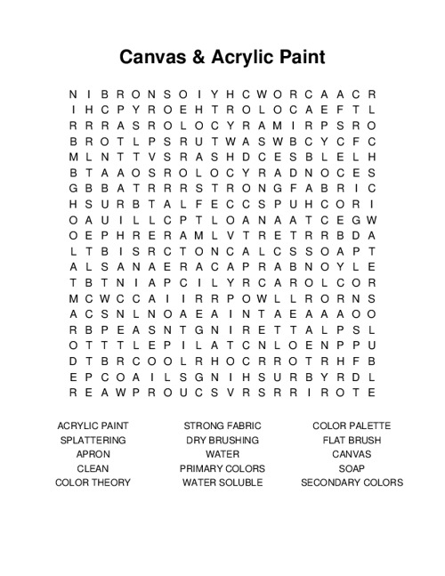 Canvas & Acrylic Paint Word Search Puzzle