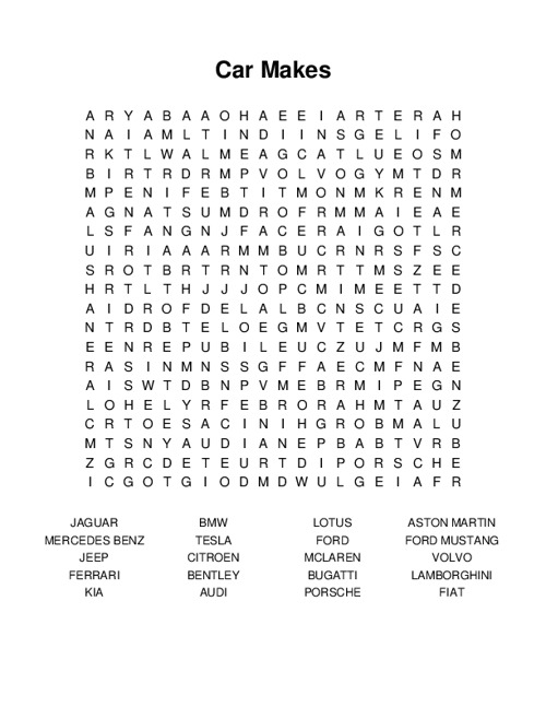 Car Makes Word Search Puzzle