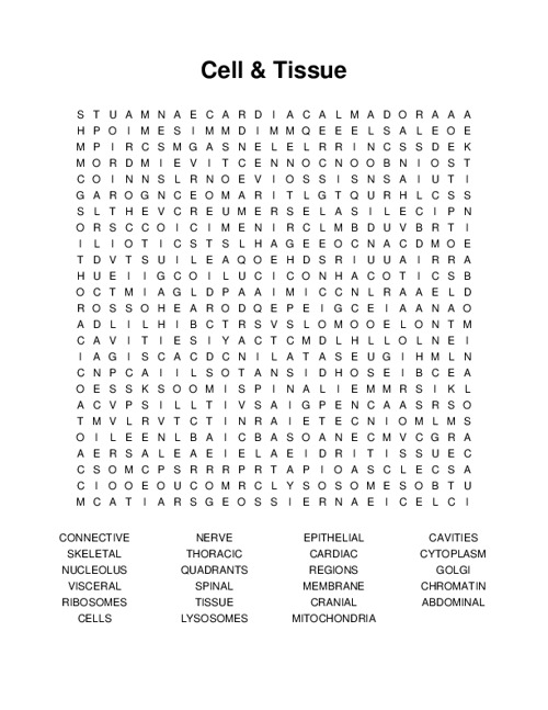 Cell & Tissue Word Search Puzzle