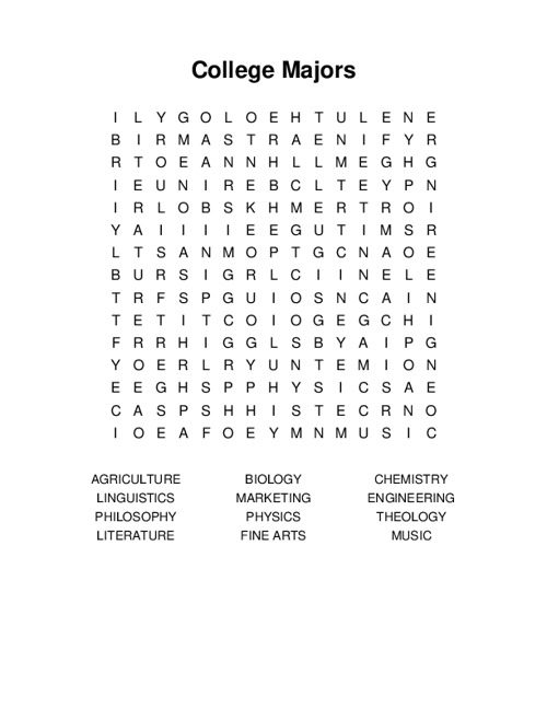 College Majors Word Search Puzzle