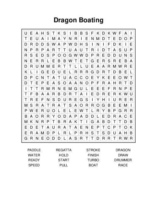 Dragon Boating Word Search Puzzle