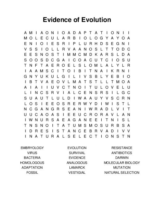 Evidence of Evolution Word Search Puzzle