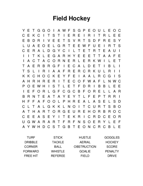 Field Hockey Word Search Puzzle