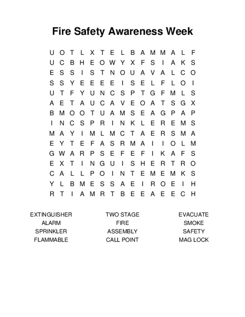 Fire Safety Awareness Week Word Search Puzzle