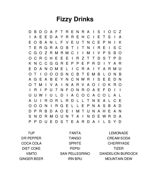 Fizzy Drinks Word Search Puzzle