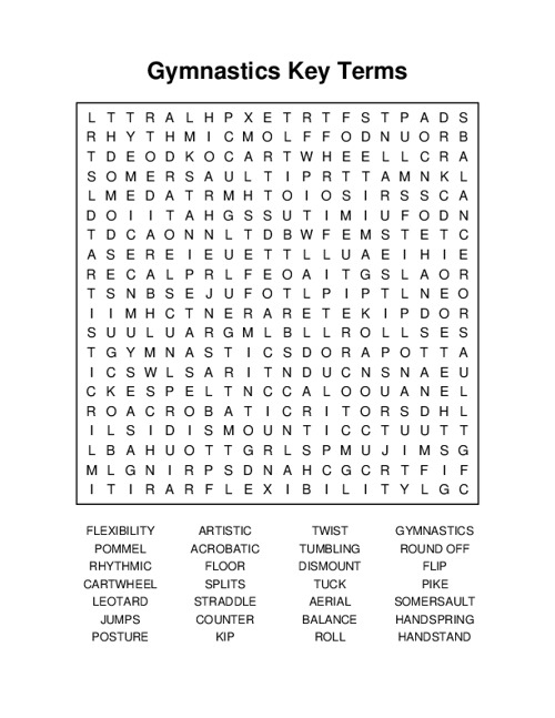 Gymnastics Key Terms Word Search Puzzle