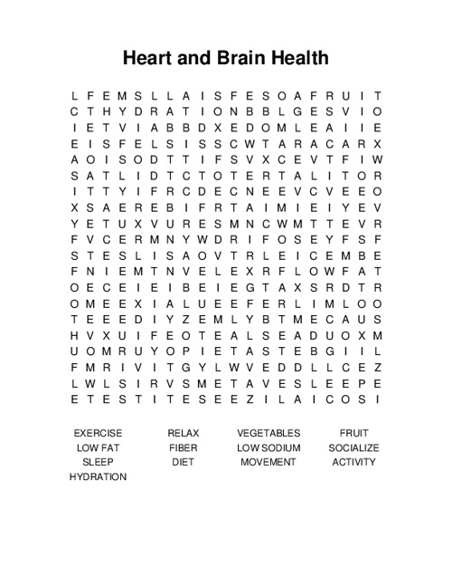 Heart and Brain Health Word Search Puzzle