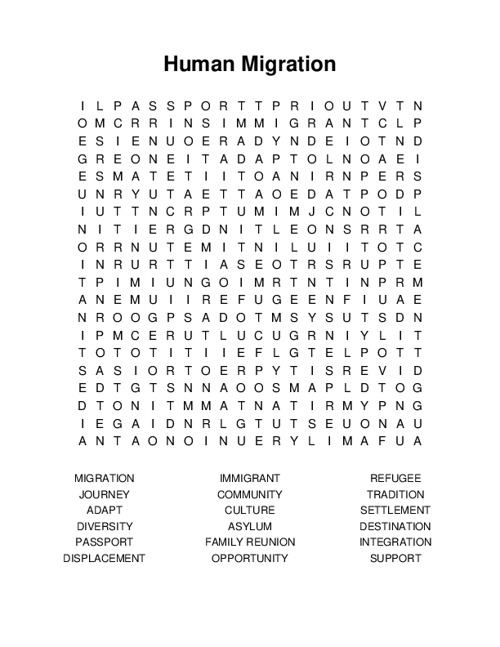 Human Migration Word Search Puzzle