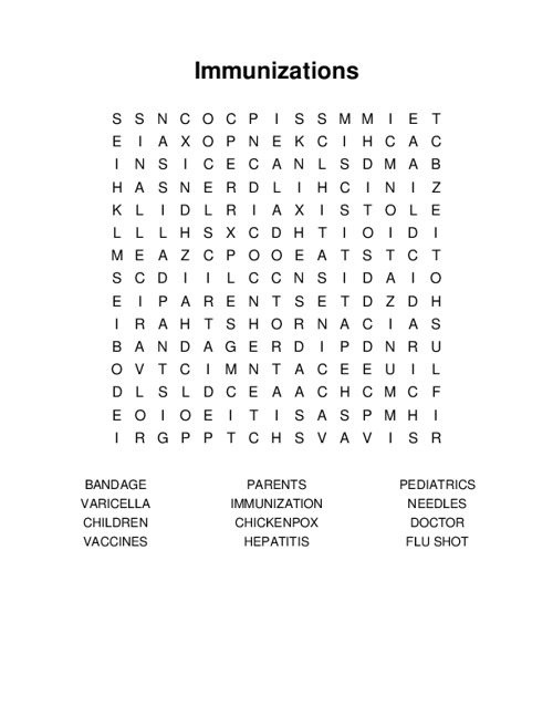 Immunizations Word Search Puzzle