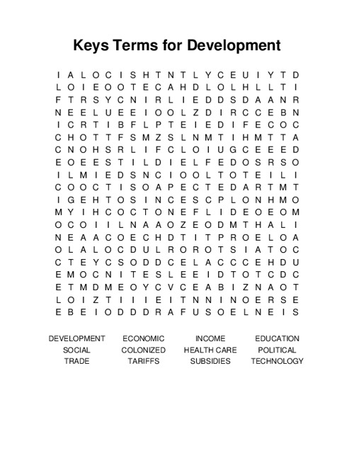 Keys Terms for Development Word Search Puzzle