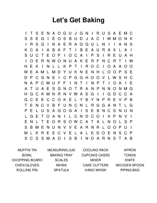 Lets Get Baking Word Search Puzzle