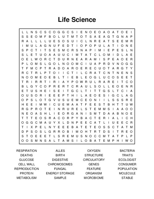 Life Science Word Search Puzzle