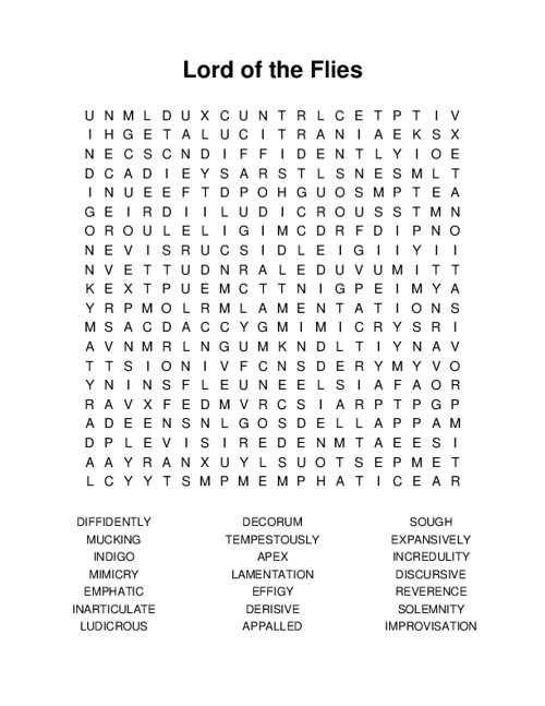 Lord of the Flies Word Search Puzzle