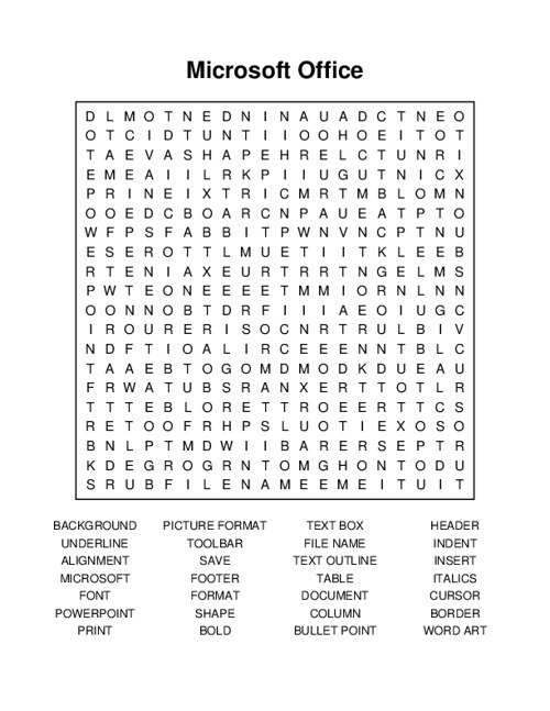 Microsoft Office Word Search Puzzle