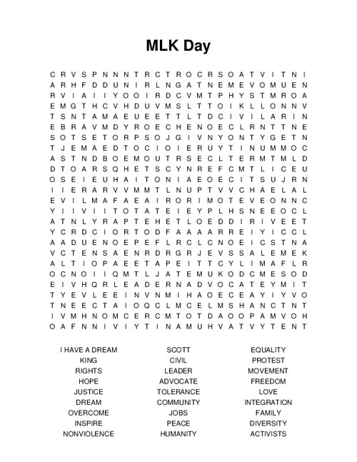 MLK Day Word Search Puzzle