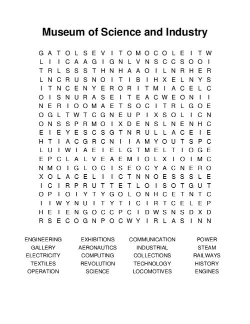 Museum of Science and Industry Word Search Puzzle