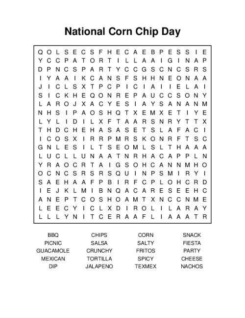 National Corn Chip Day Word Search Puzzle