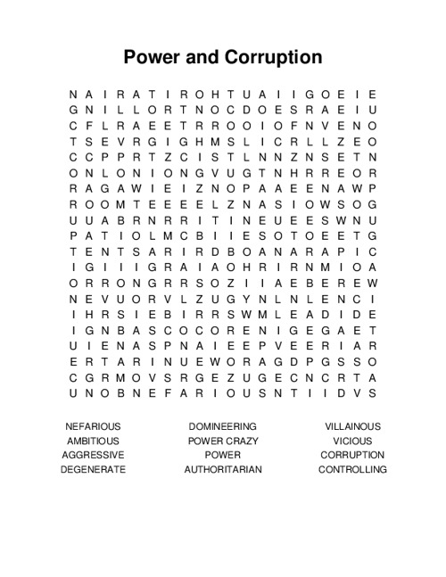 Power and Corruption Word Search Puzzle