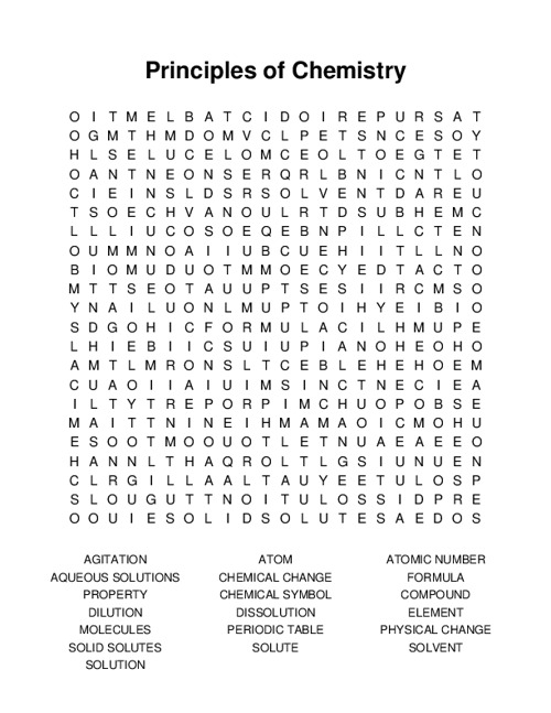 Principles of Chemistry Word Search Puzzle