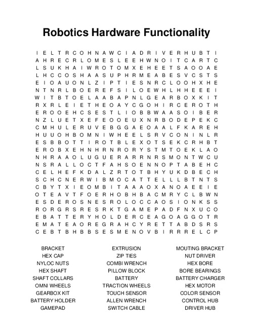 Robotics Hardware Functionality Word Search Puzzle