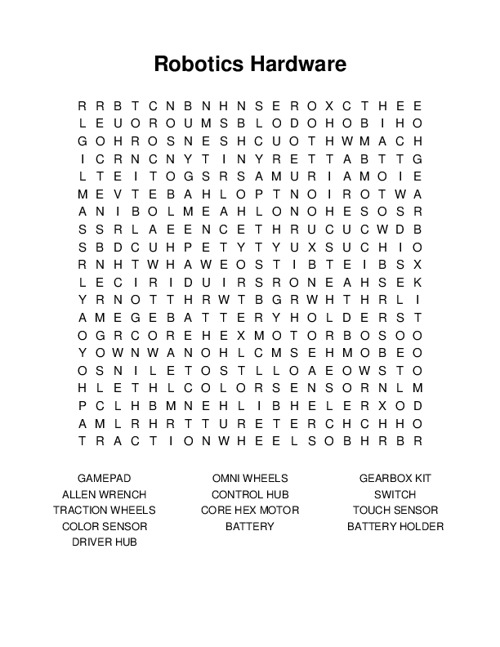 Robotics Hardware Word Search Puzzle