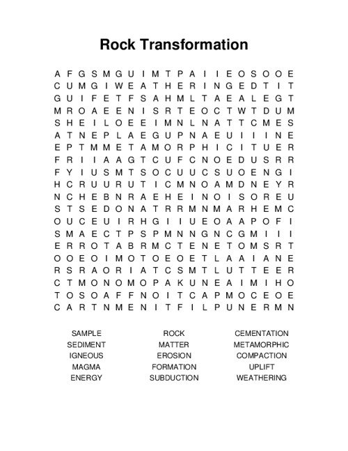 Rock Transformation Word Search Puzzle