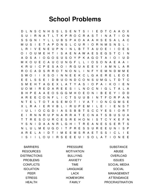 School Problems Word Search Puzzle