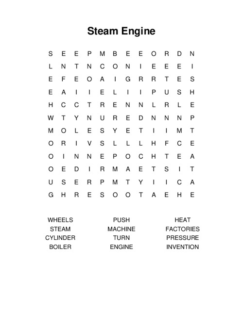 Steam Engine Word Search Puzzle