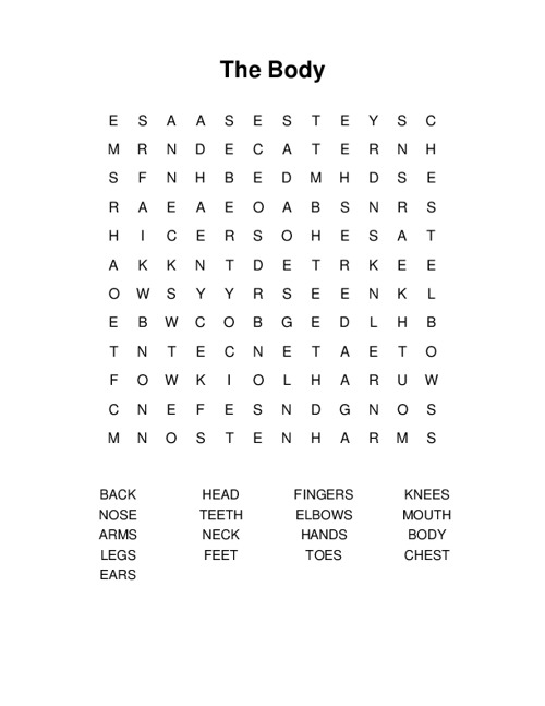 The Body Word Search Puzzle