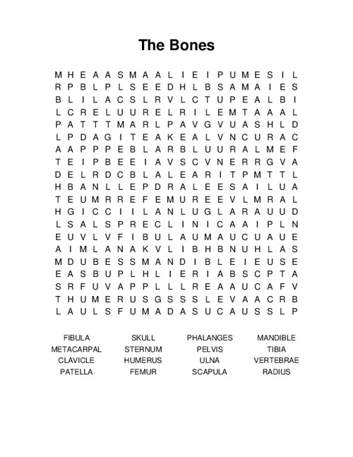 The Bones Word Search Puzzle