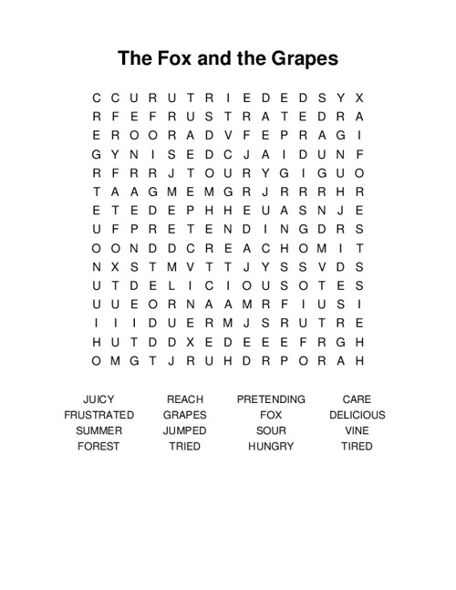 The Fox and the Grapes Word Search Puzzle