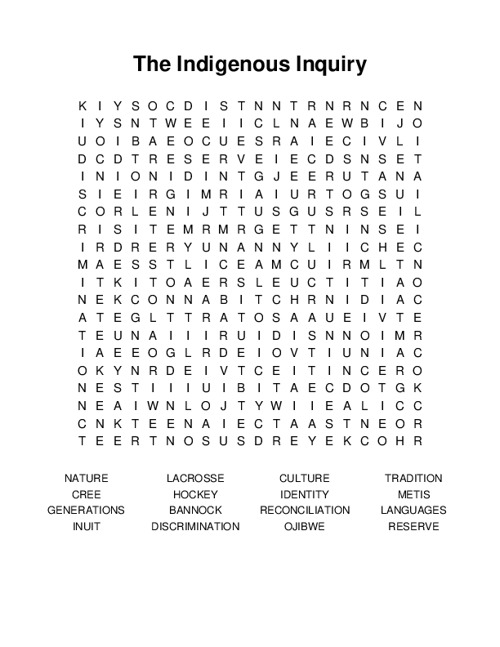 The Indigenous Inquiry Word Search Puzzle