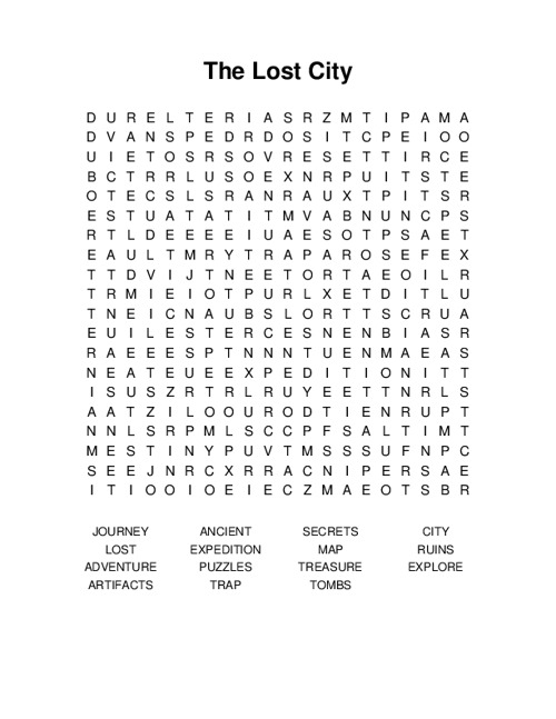 The Lost City Word Search Puzzle