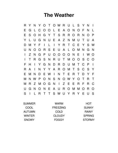 The Weather Word Search Puzzle