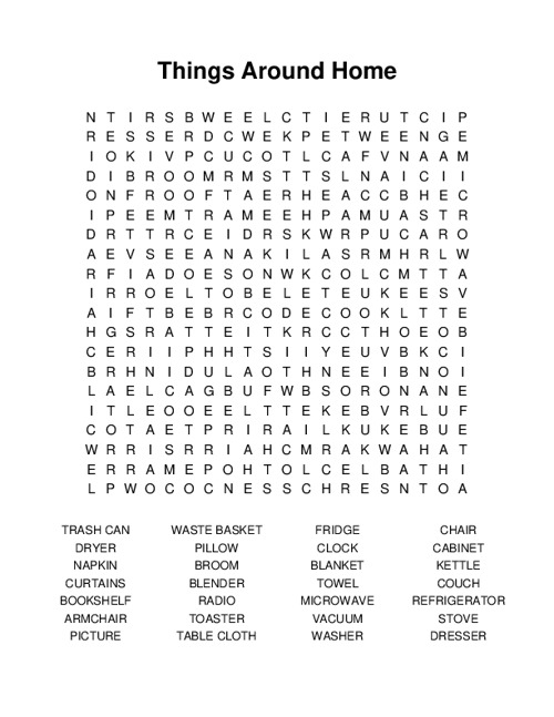 Things Around Home Word Search Puzzle