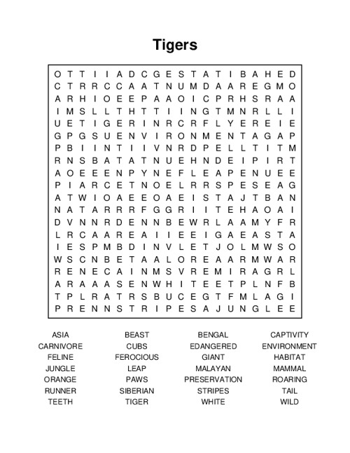 Tigers Word Search Puzzle