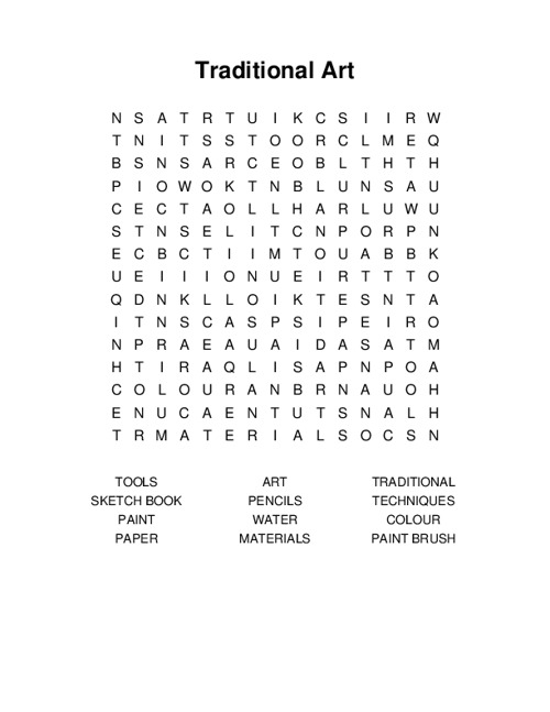 Traditional Art Word Search Puzzle