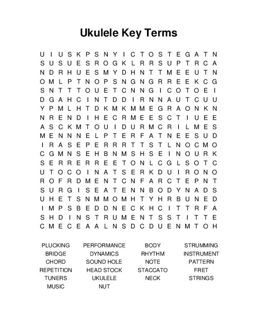 Ukulele Key Terms Word Search Puzzle