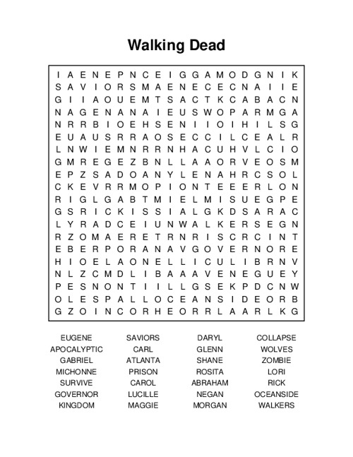 Walking Dead Word Search Puzzle