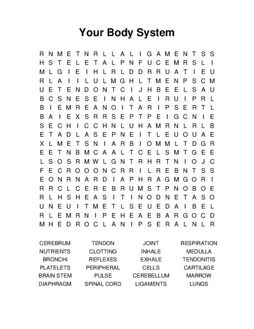 Your Body System Word Search Puzzle