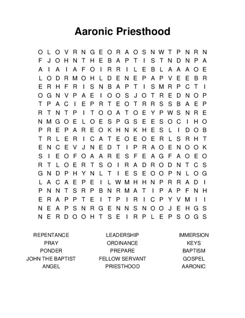 Aaronic Priesthood Word Search Puzzle