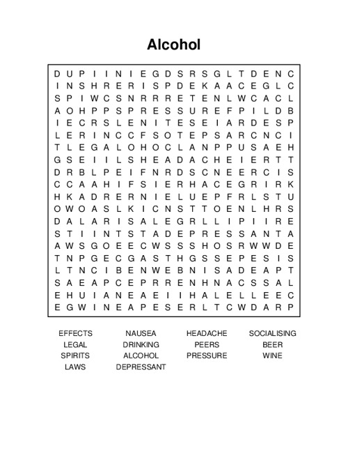 Alcohol Word Search Puzzle